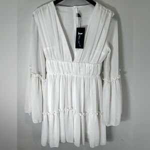 White Summer Chiffon Dress. Size S. New with tags. Long sleeve. V cut in front.